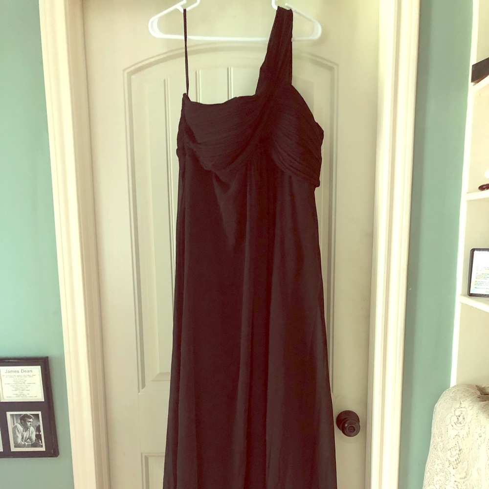Black floor length one shoulder formal